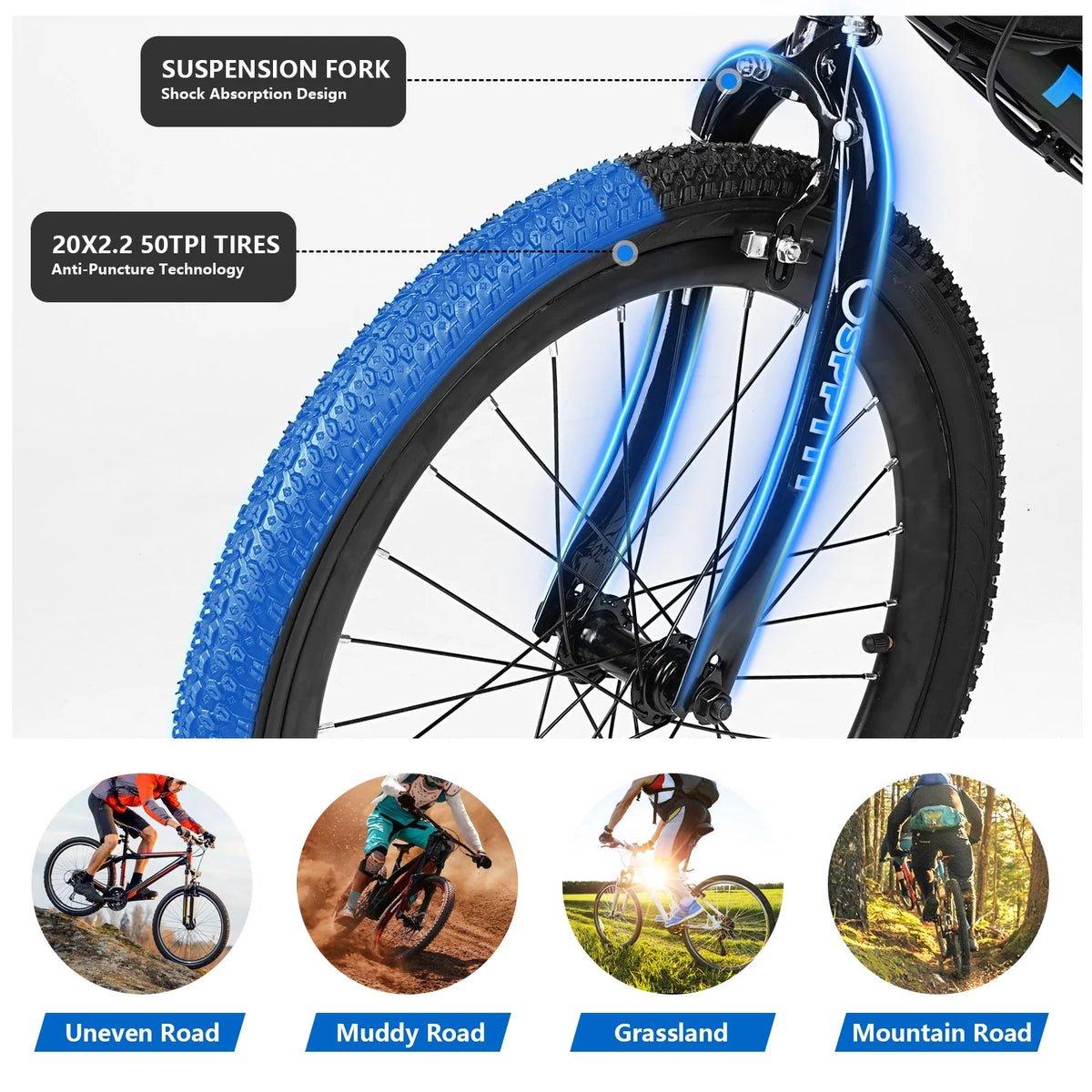 SPPTTY 20 - 24 in Bike, 6 - Speed Mountain Bike for Men Women Boys Girls, Comfort Saddle, Blue - Product image 8
