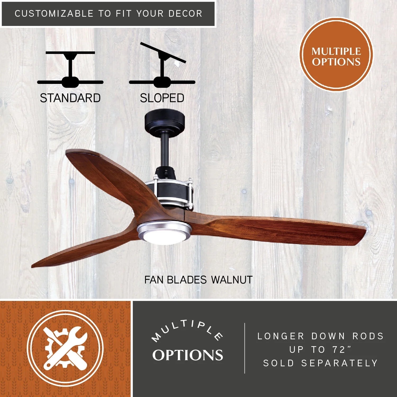 Vaxcel Curtiss Satin Brass Mid - Century Modern MCM Wood Propeller Ceiling Fan with LED Light Kit and - Product image 15