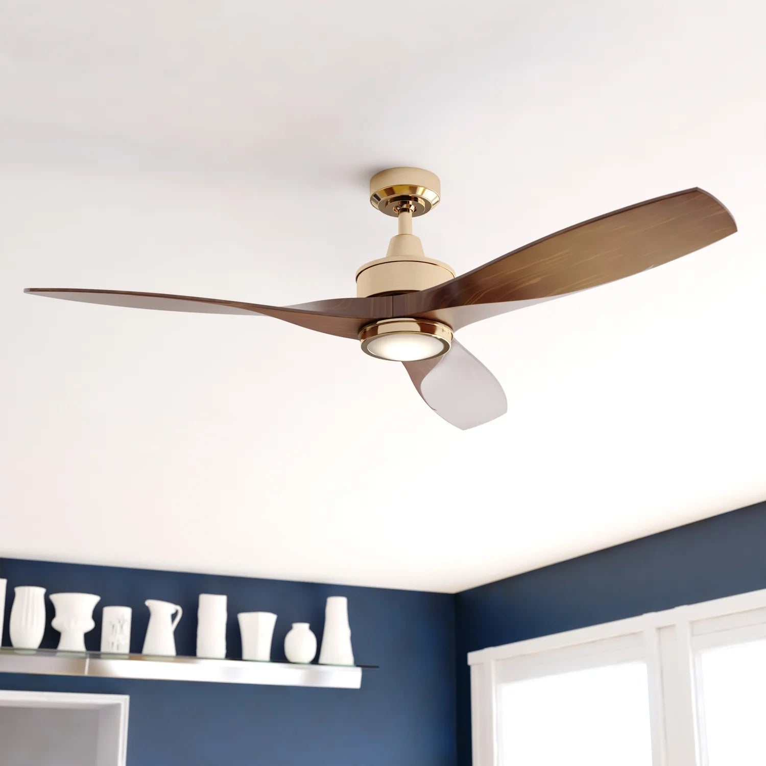 Vaxcel Curtiss Satin Brass Mid - Century Modern MCM Wood Propeller Ceiling Fan with LED Light Kit and - Product image 12