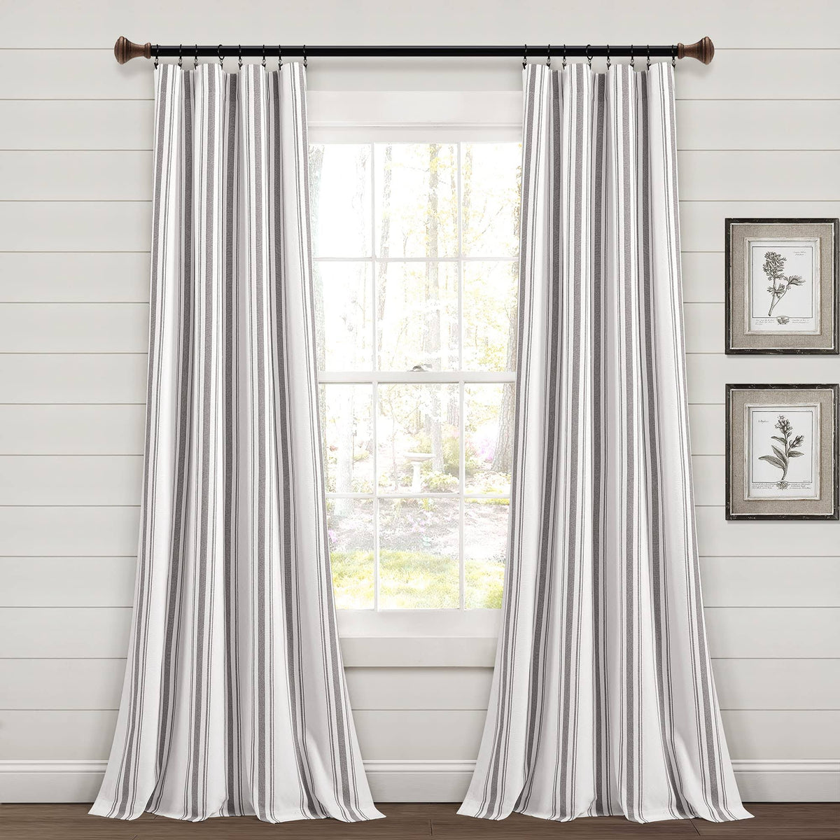 Lush Decor Farmhouse Stripe Yarn Dyed Cotton Window Curtain Panel Pair - 84" x 42" - Gray - Product image 1