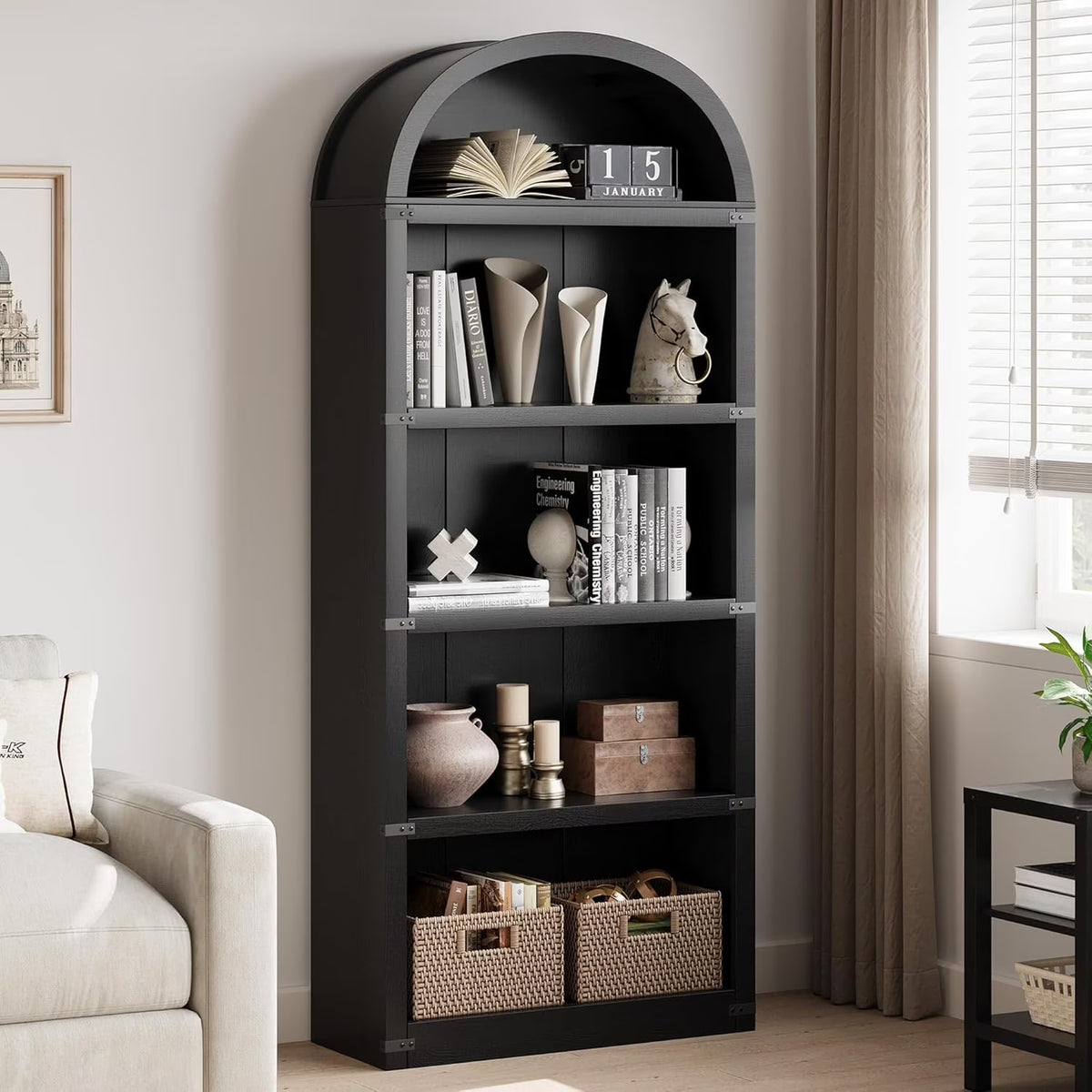 Bookcase 5 Shelf Arched Bookshelf 71.65in Tall Bookcase Farmhouse Display Storage Rack Wooden Bookshelves - Product image 5
