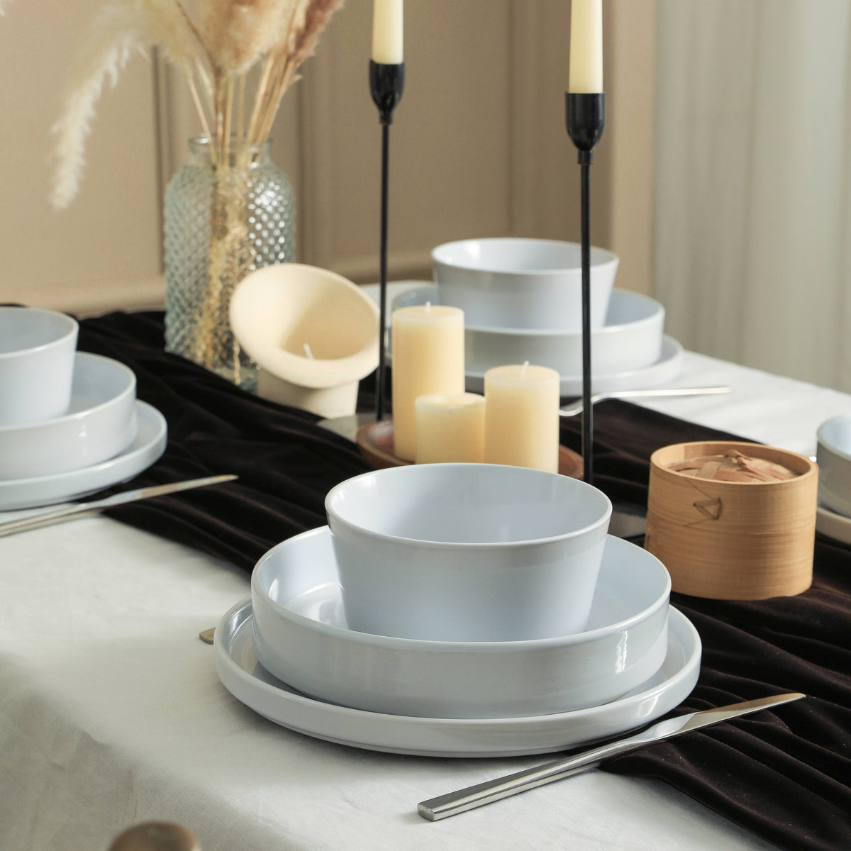 Stone Lain Celina Stoneware 24-Piece Dinnerware Set, Dinner and Pasta Bowls, White - Product image 1