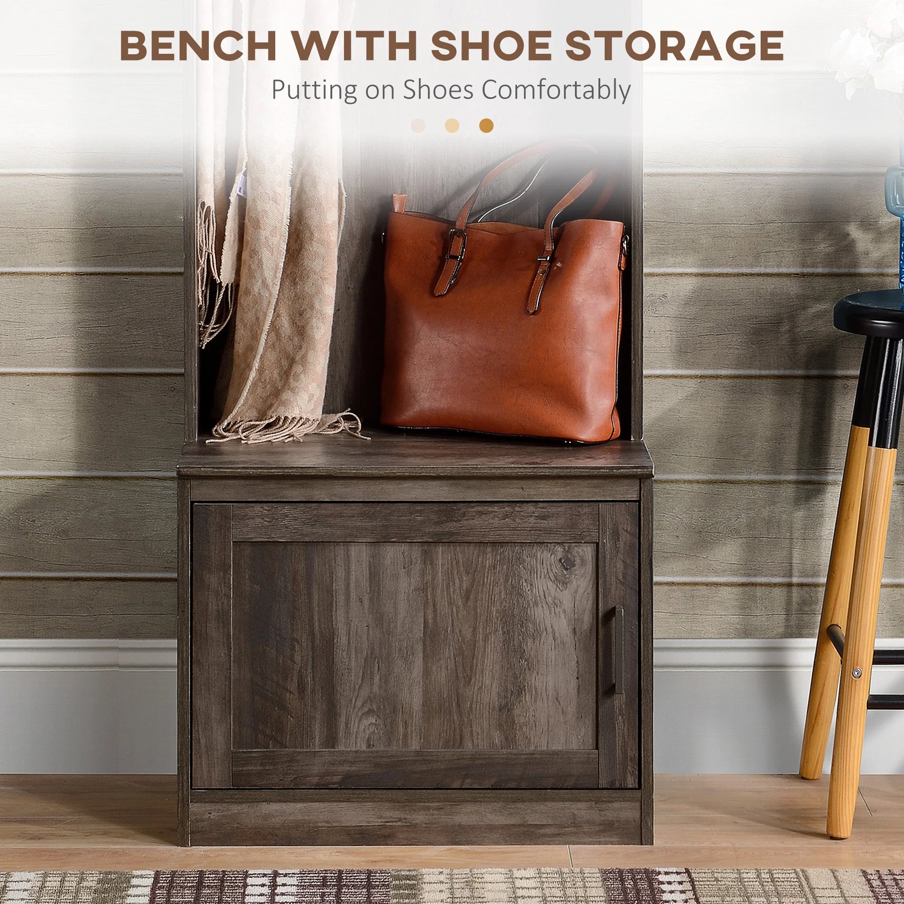 HOMCOM Rustic Hall Tree with Shoe Storage Bench, Entryway Bench with Coat Rack - Product image 14