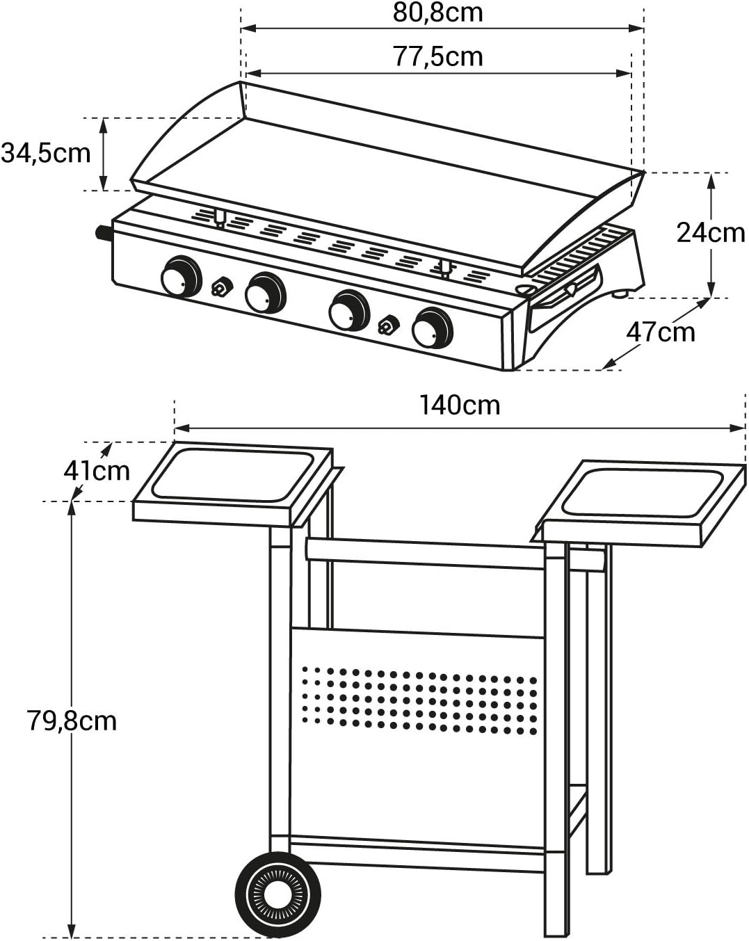 Happy Garden Valencia gas plancha - 4 burners 10kW + Trolley