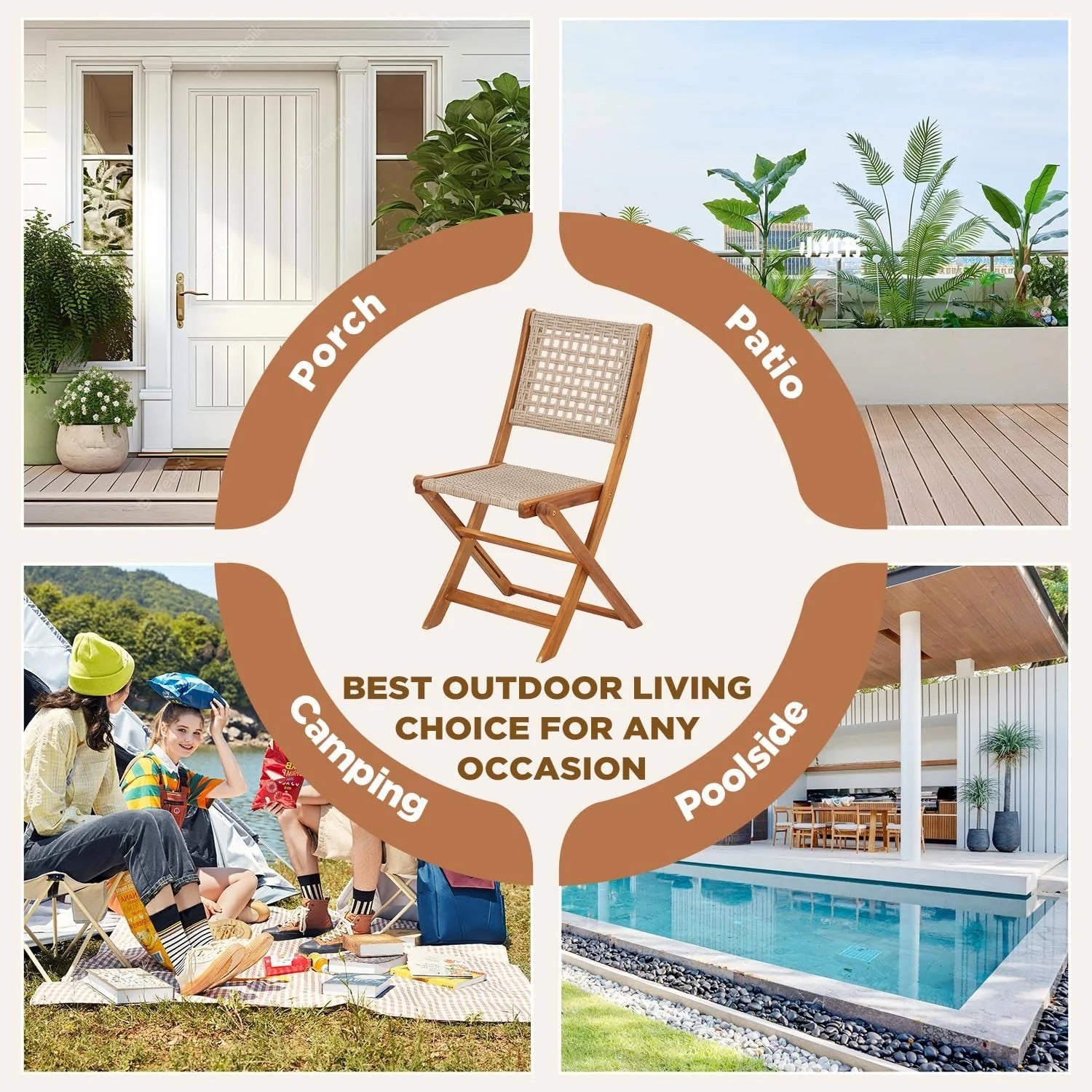 AECOJOY Outdoor Folding Chairs Set of 2, Wooden Patio Dining Chairs with High Back - Product image 4