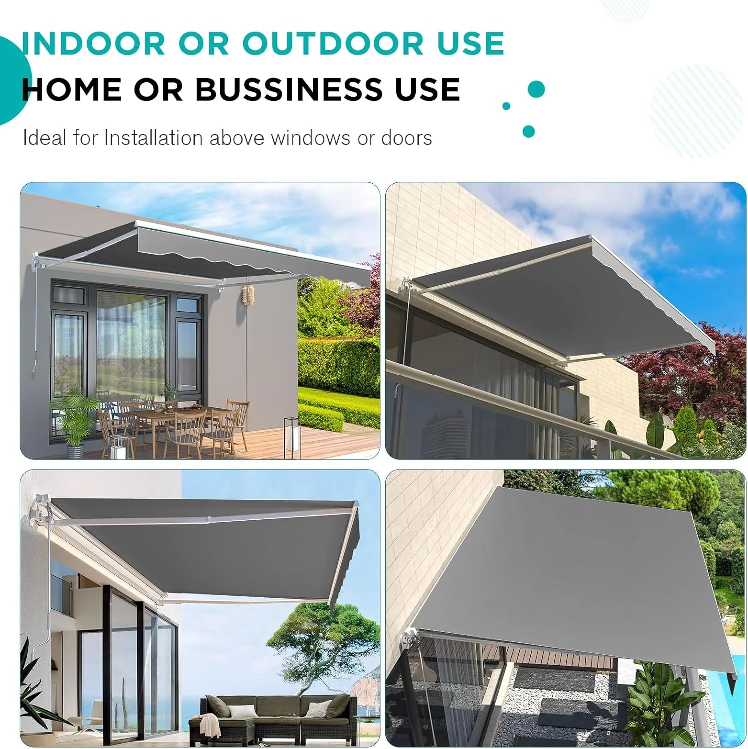 AECOJOY 12'x10' Manual Retractable Awning Sun Shade, Patio Awning Canopy - Product image 5