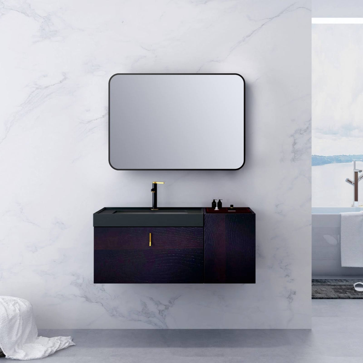 ELLO&ALLO 24 in. W x 36 in. H Rectangular Aluminum Framed Wall Mount Bathroom Vanity Mirror in Black - Product image 1