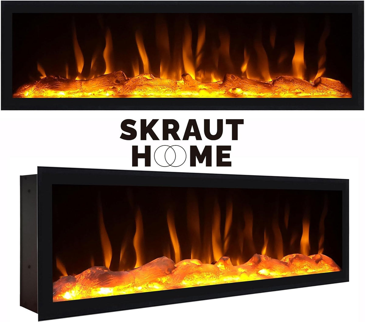 SKRAUT HOME | LED electric fireplace | Flame Effect | 107x38x25cm | Living room - Dining room | Decorative | Modern Style | Blacks