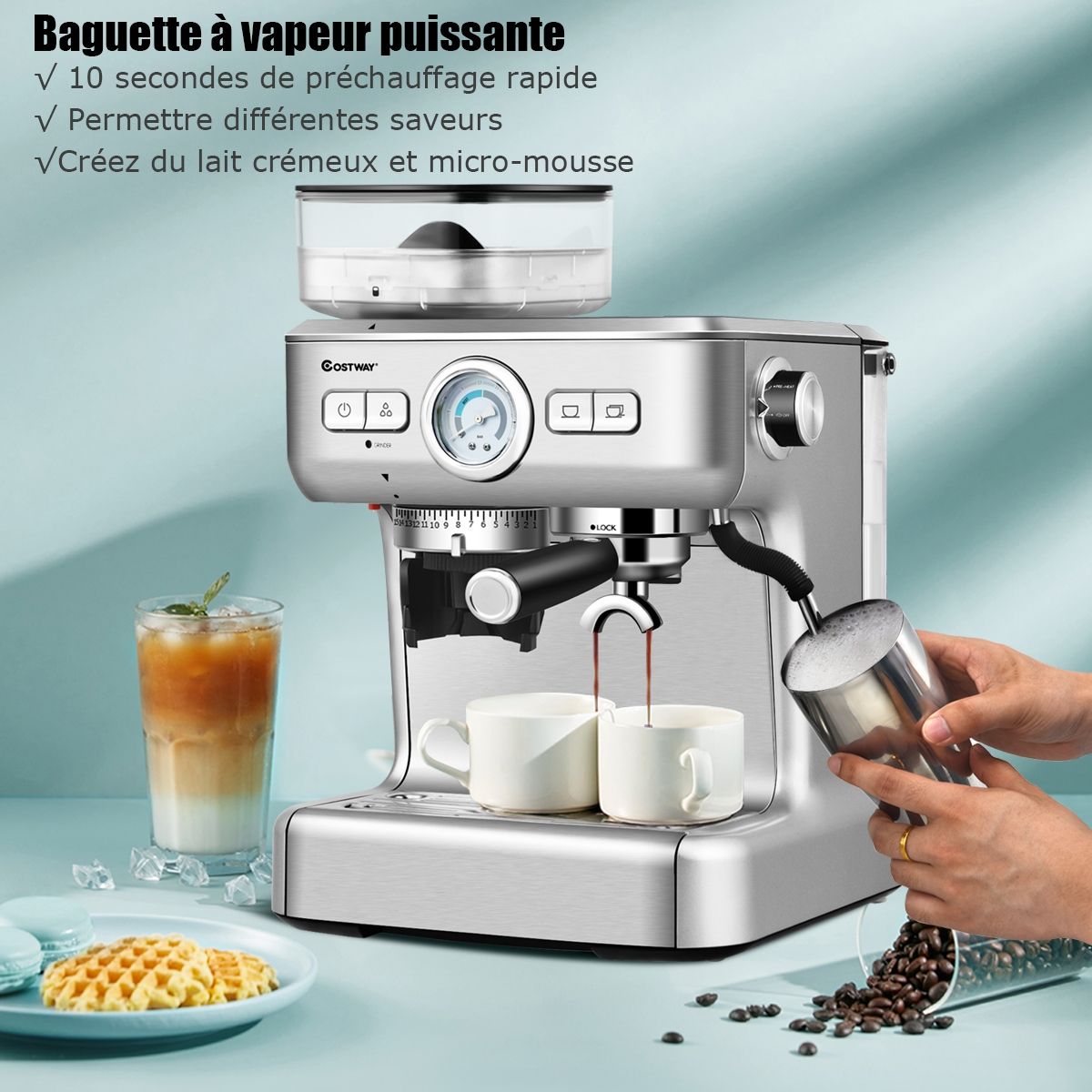 Automatic Coffee Machine with Bean Grinder 1350W 30 Adjustable Coffee Powder Levels Adjustable Temperature -