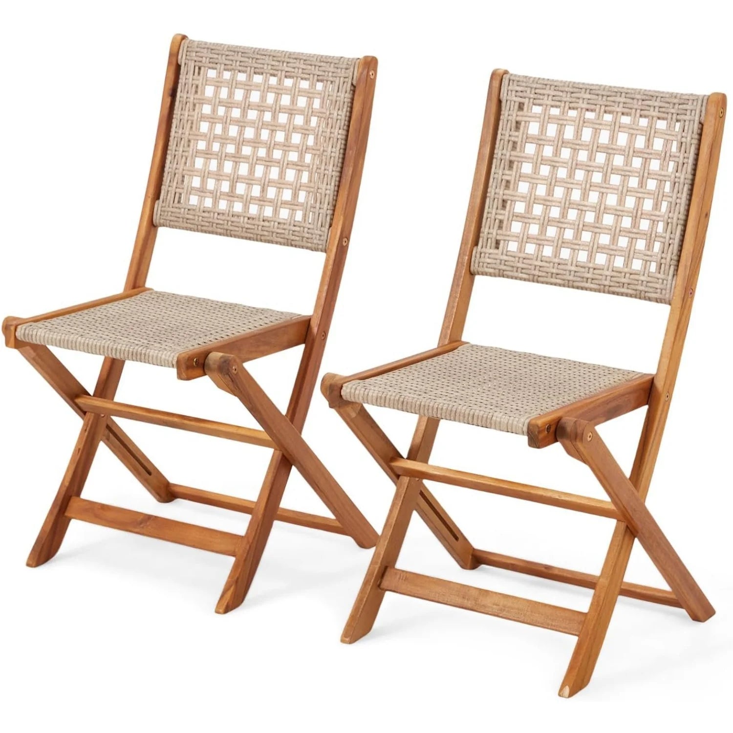 AECOJOY Outdoor Folding Chairs Set of 2, Wooden Patio Dining Chairs with High Back - Product image 1