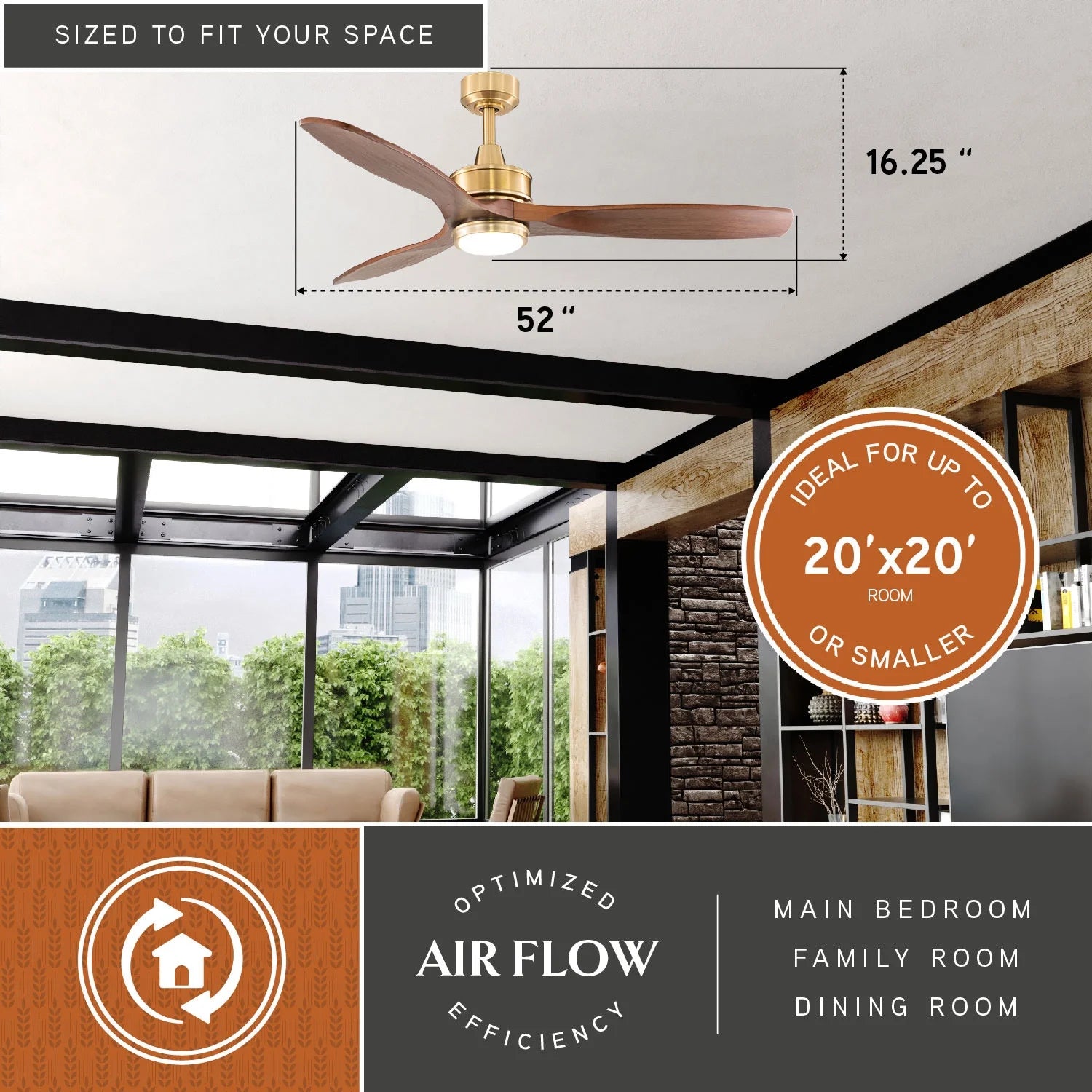 Vaxcel Curtiss Satin Brass Mid - Century Modern MCM Wood Propeller Ceiling Fan with LED Light Kit and - Product image 2