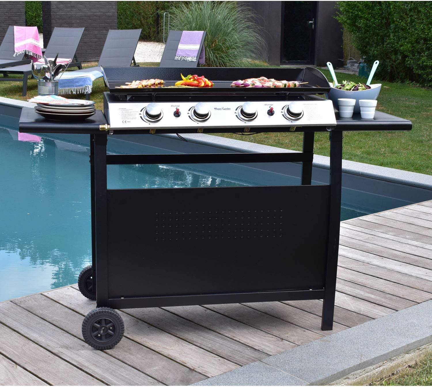 Happy Garden Valencia gas plancha - 4 burners 10kW + Trolley