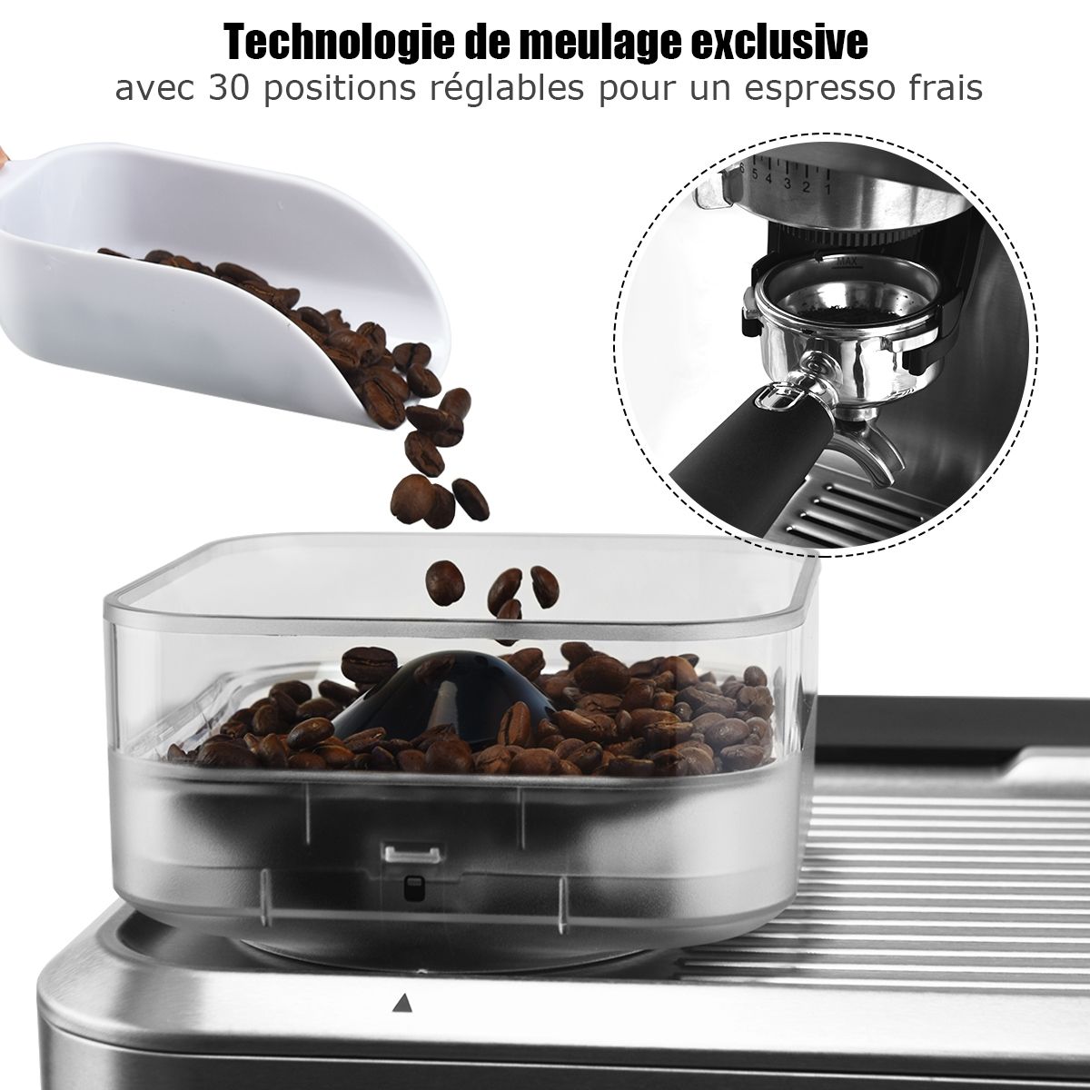 Automatic Coffee Machine with Bean Grinder 1350W 30 Adjustable Coffee Powder Levels Adjustable Temperature -