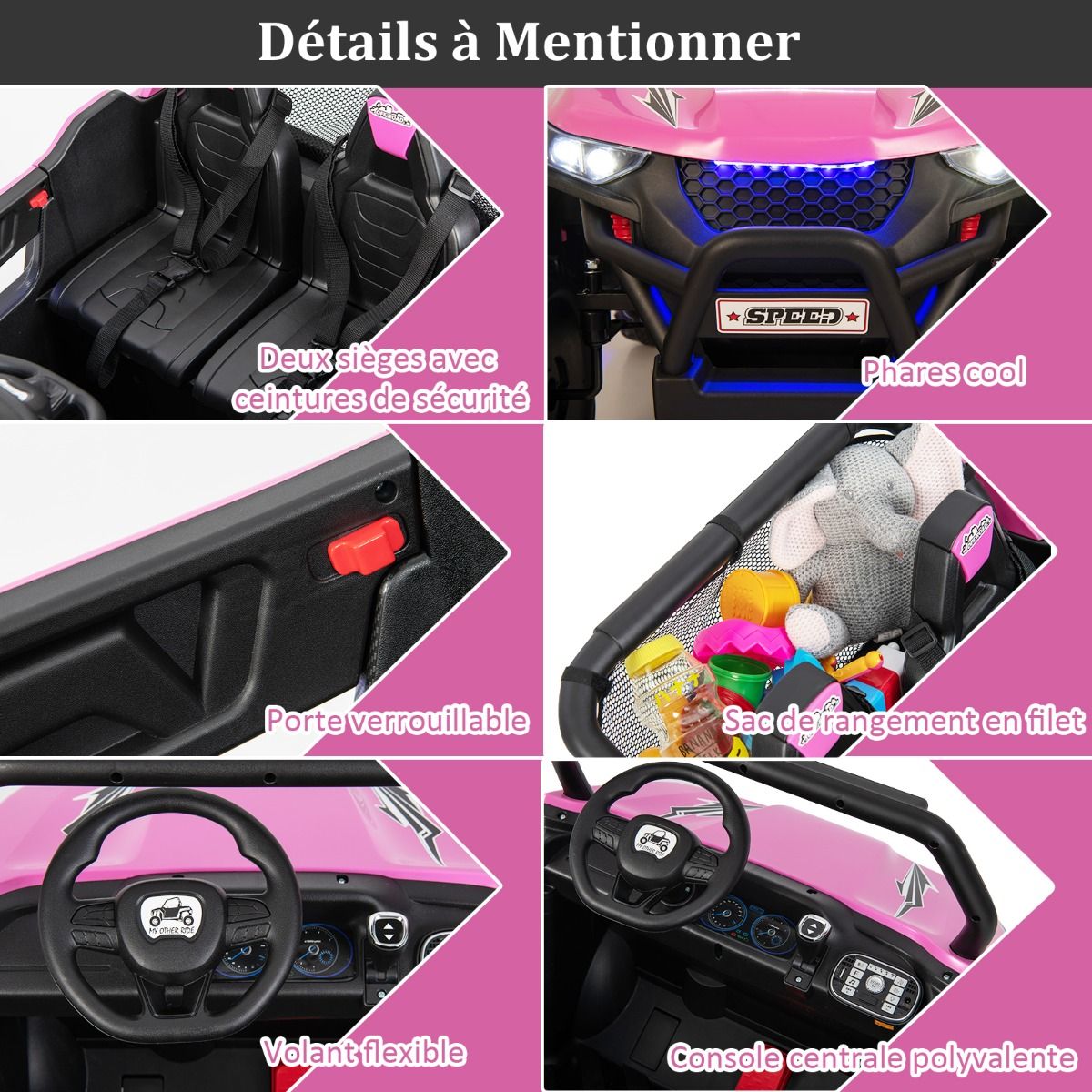 Children's Electric Car 12 V Remote Control for 3-8 Years 2 Speeds Suspension Spring Load 59KG 118x74x71CM Black/Pink/Red -