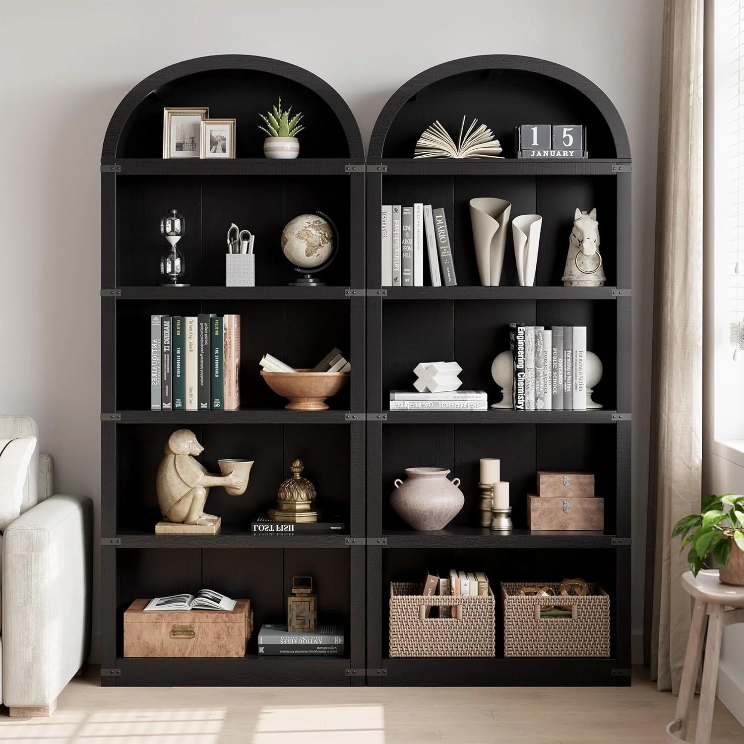 Bookcase 5 Shelf Arched Bookshelf 71.65in Tall Bookcase Farmhouse Display Storage Rack Wooden Bookshelves - Product image 19