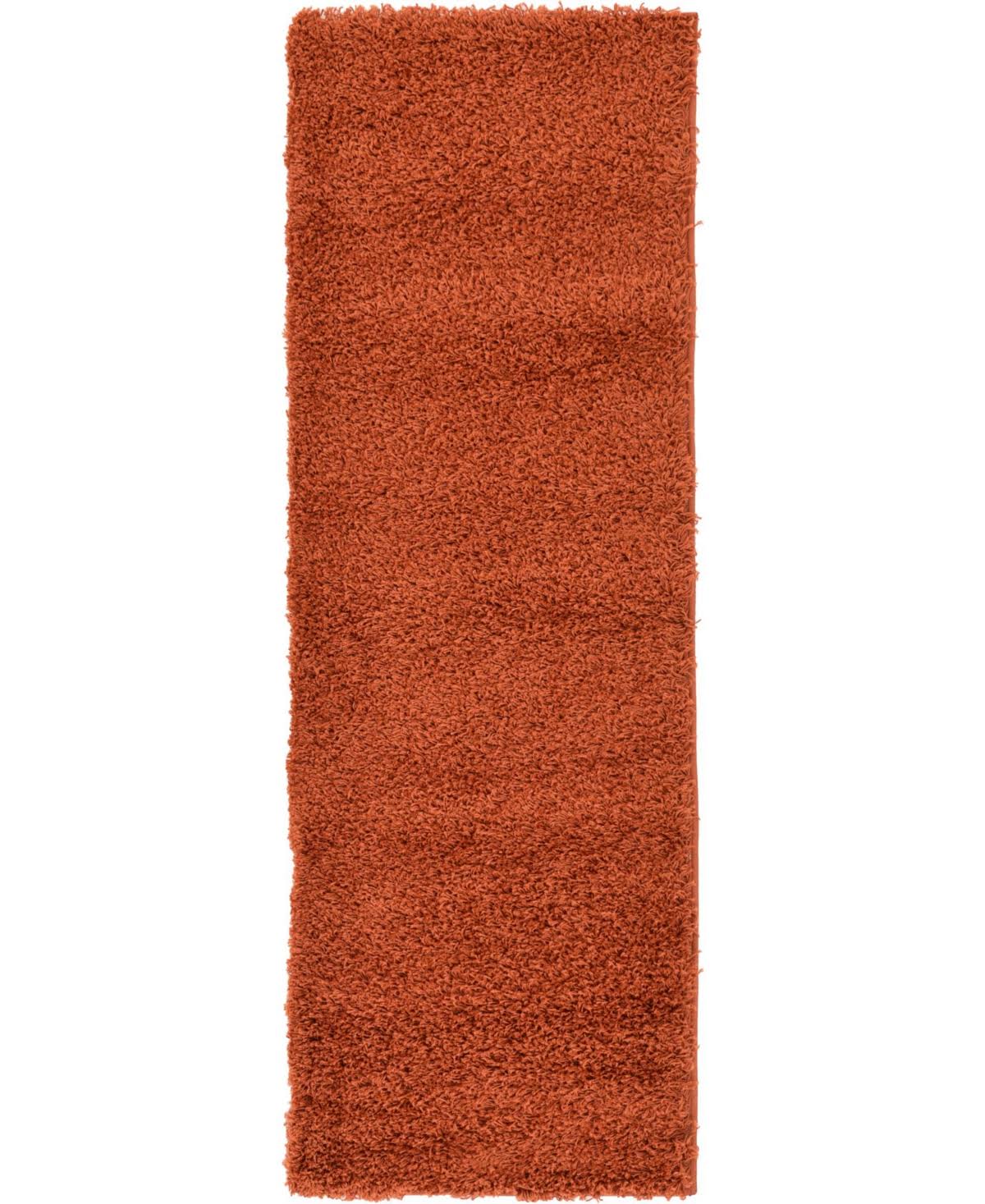 Unique Loom Solid Shag Terracotta 6 ft. Runner Rug - Product image 1