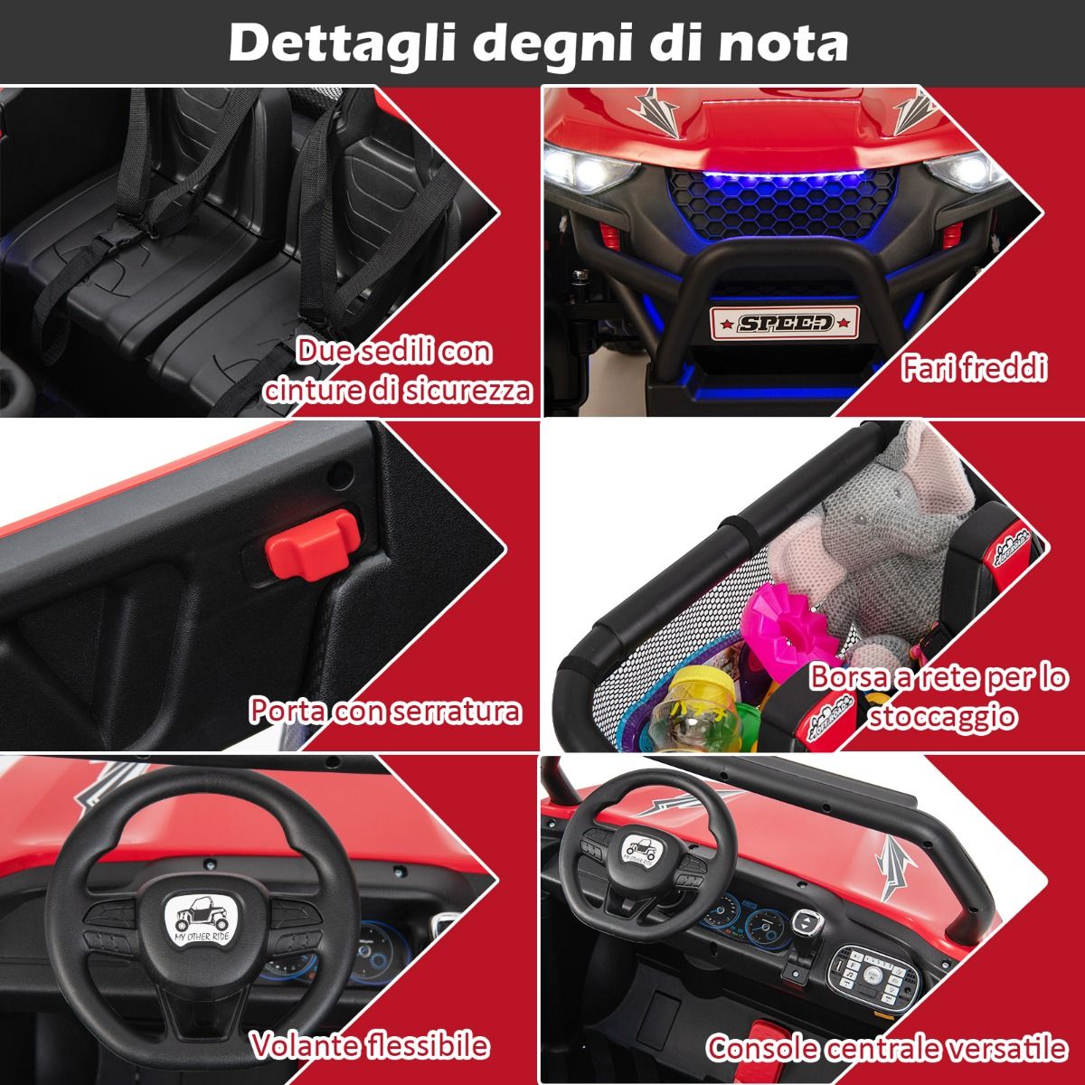 Children's Electric Car 12 V Remote Control for 3-8 Years 2 Speeds Suspension Spring Load 59KG 118x74x71CM Black/Pink/Red -