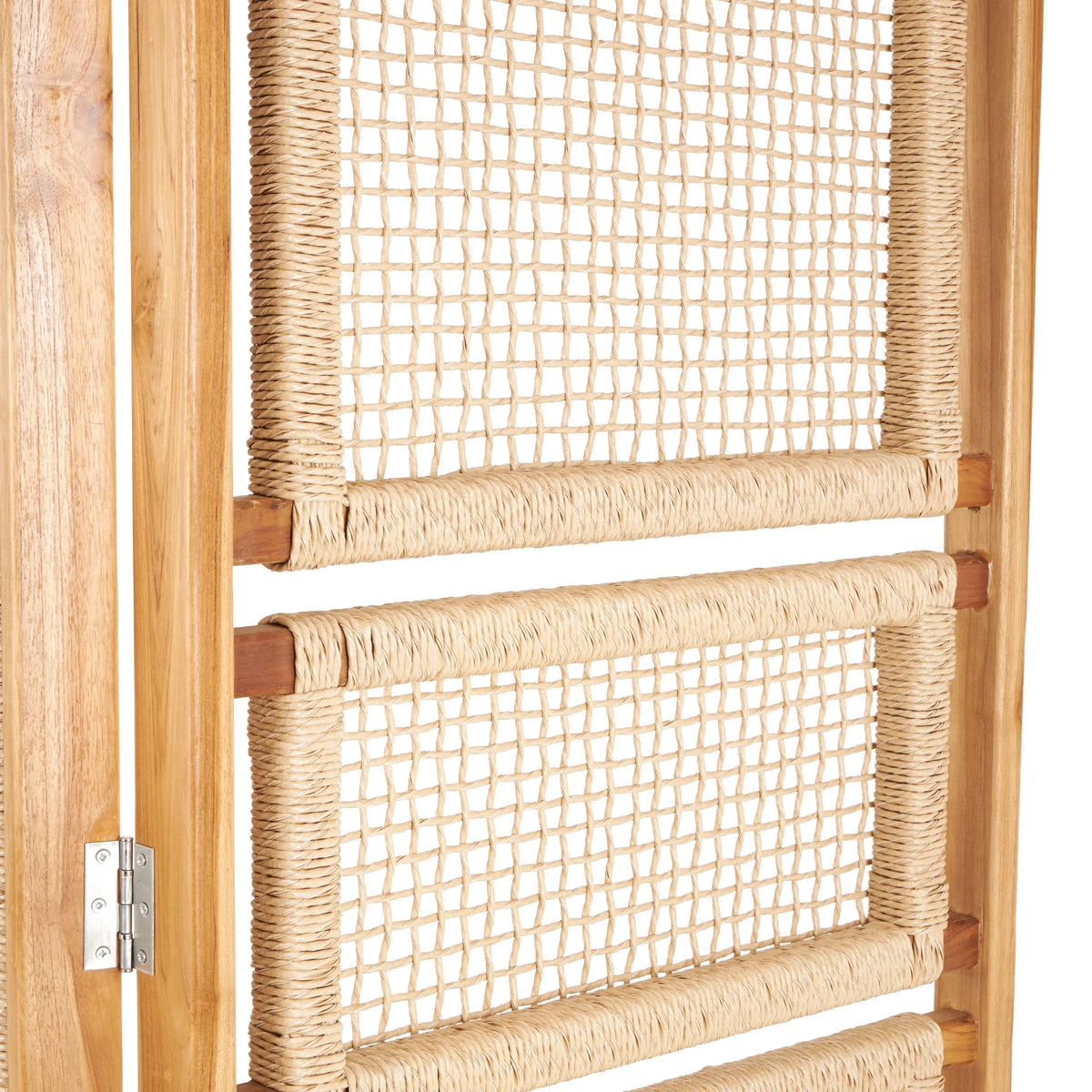 Decmode 79" x 70" Brown Teak Wood Handmade Foldable Partition 4 Panel Room Divider Screen with Woven Rattan - Product image 5