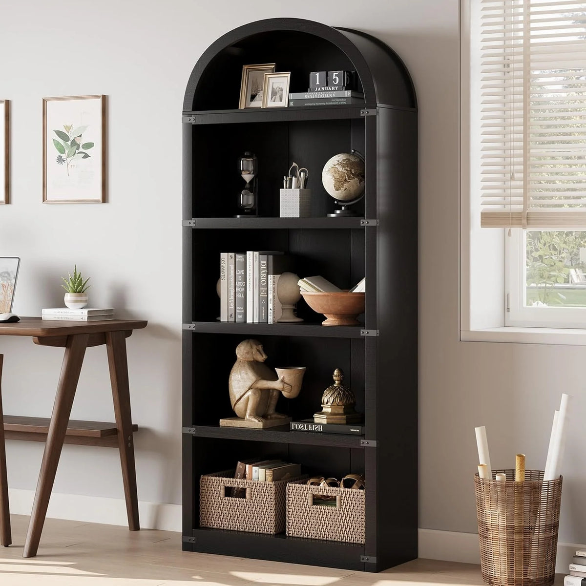 Bookcase 5 Shelf Arched Bookshelf 71.65in Tall Bookcase Farmhouse Display Storage Rack Wooden Bookshelves - Product image 18