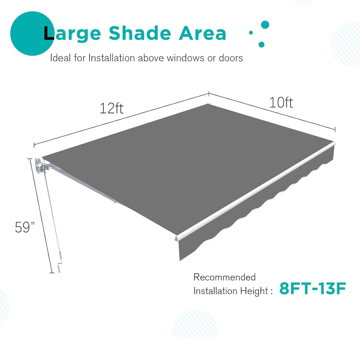 AECOJOY 12'x10' Manual Retractable Awning Sun Shade, Patio Awning Canopy - Product image 6