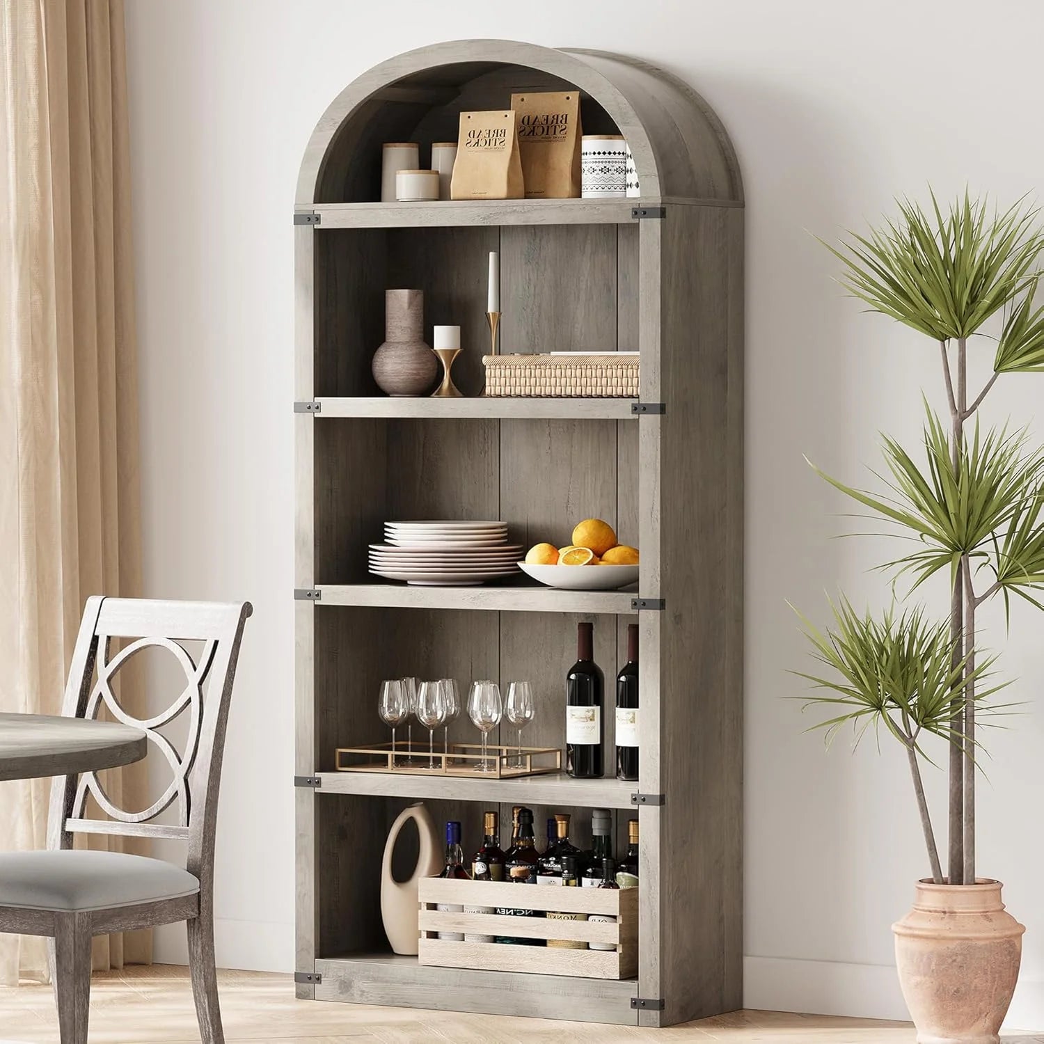 Bookcase 5 Shelf Arched Bookshelf 71.65in Tall Bookcase Farmhouse Display Storage Rack Wooden Bookshelves - Product image 12