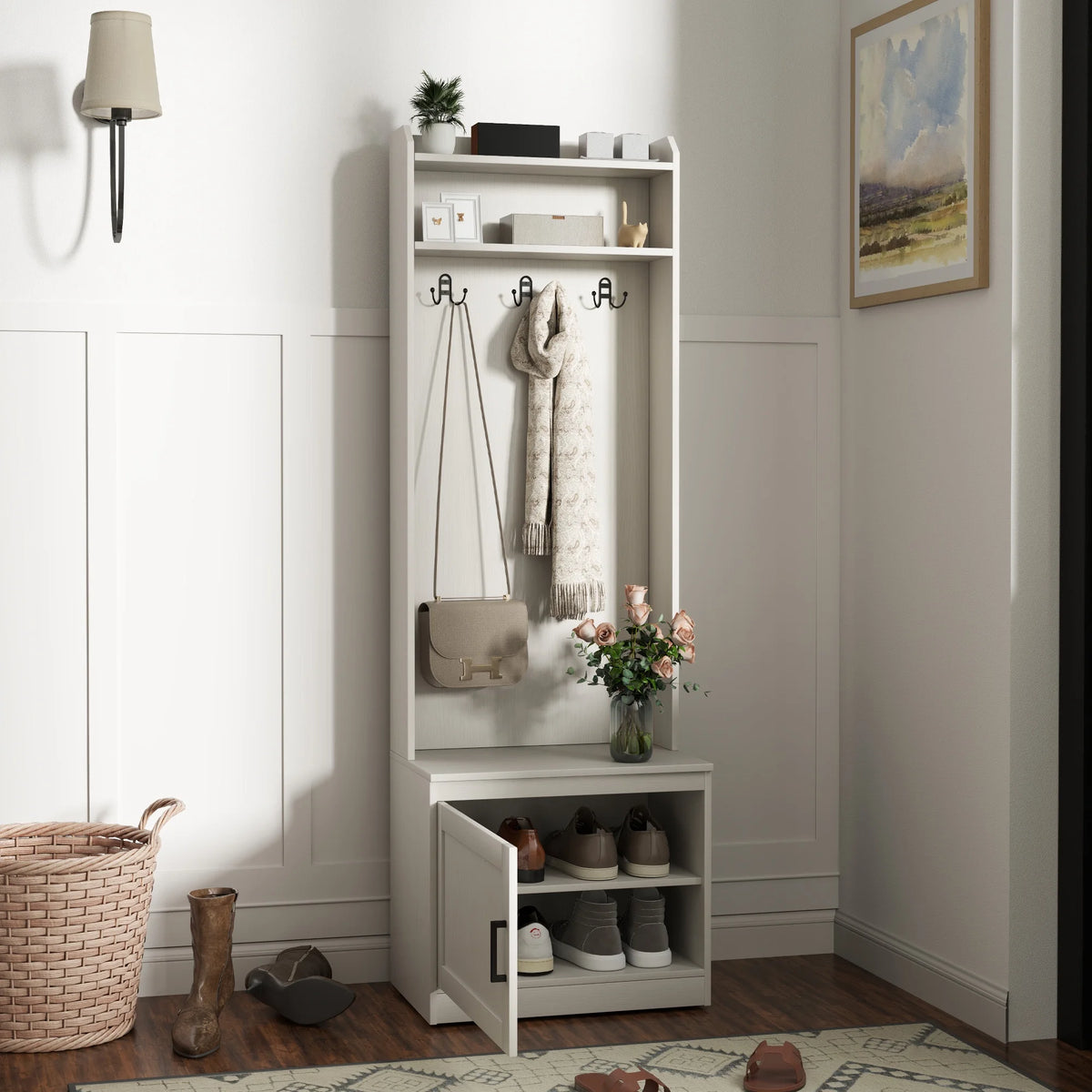HOMCOM Rustic Hall Tree with Shoe Storage Bench, Entryway Bench with Coat Rack - Product image 2