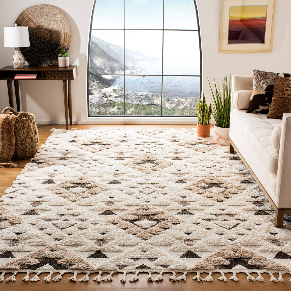 Safavieh Moroccan Tassel Shag Ivory/Brown 9 ft. x 12 ft. Area Rug