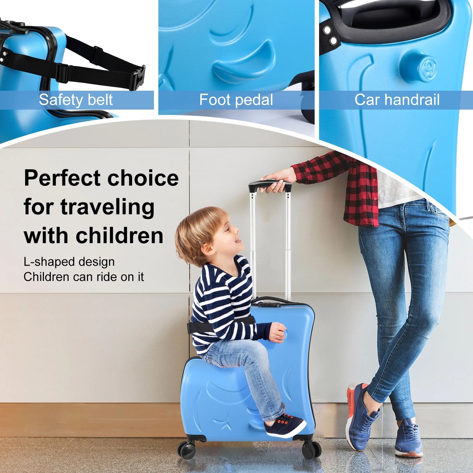 20" Children'S Ride - on Luggage with Safety Belt Matte Finish, Silent Wheels - Product image 4
