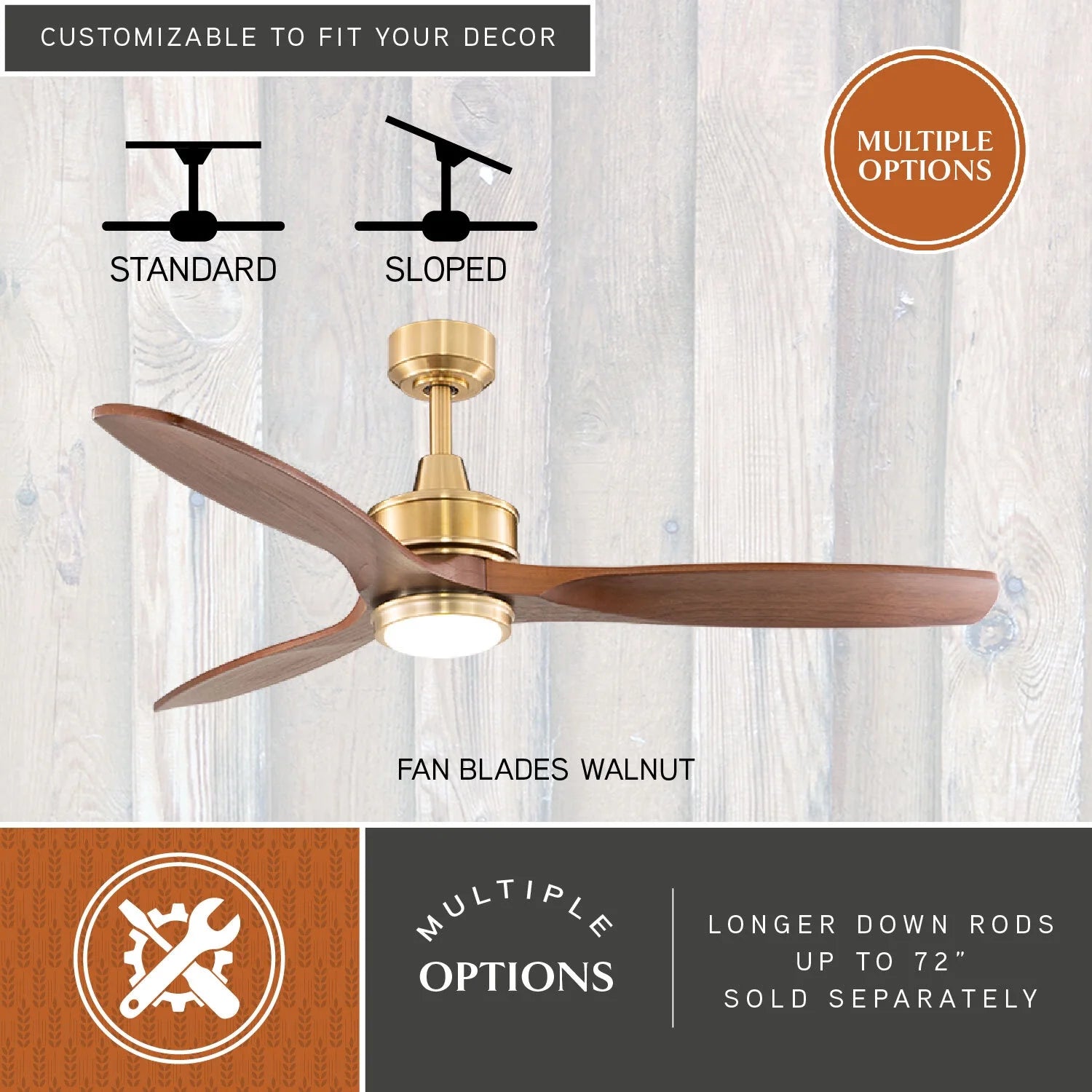 Vaxcel Curtiss Satin Brass Mid - Century Modern MCM Wood Propeller Ceiling Fan with LED Light Kit and - Product image 10