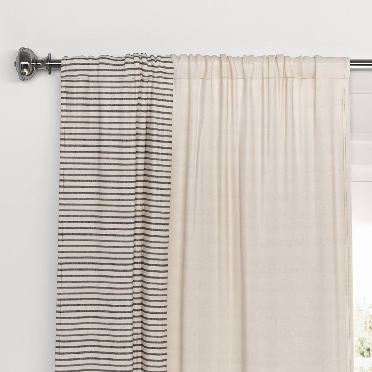 Threshold Blackout Woven Stripe Border Window Curtain Panel - Black - 50 x 84 in - Product image 1