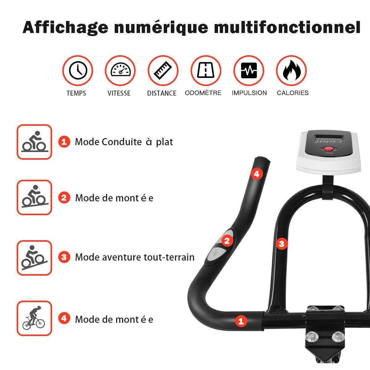 Exercise Bike Silent Bike with Belt and 10kg Iron Flywheel Handlebar and Adjustable Saddle Black + Red -