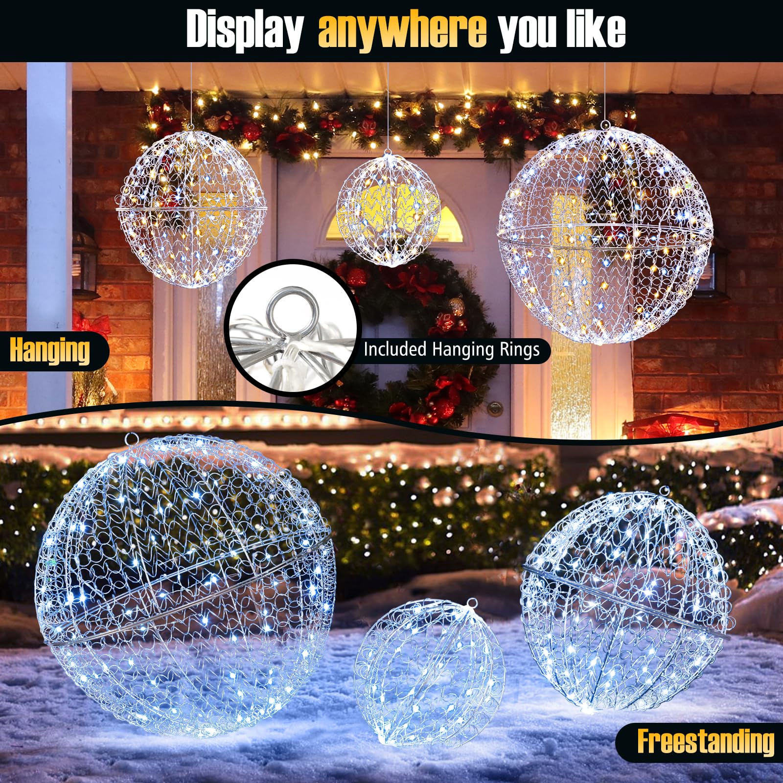 Tangkula 3 Pack Christmas LED Light Balls for Tree - Product image 3