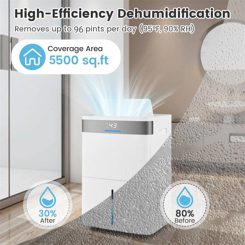 5500 Sq.Ft 96 Pint Dehumidifier for Basement, Portable Home Dehumidifier with Drain Hose, Auto Defrost - Product image 4