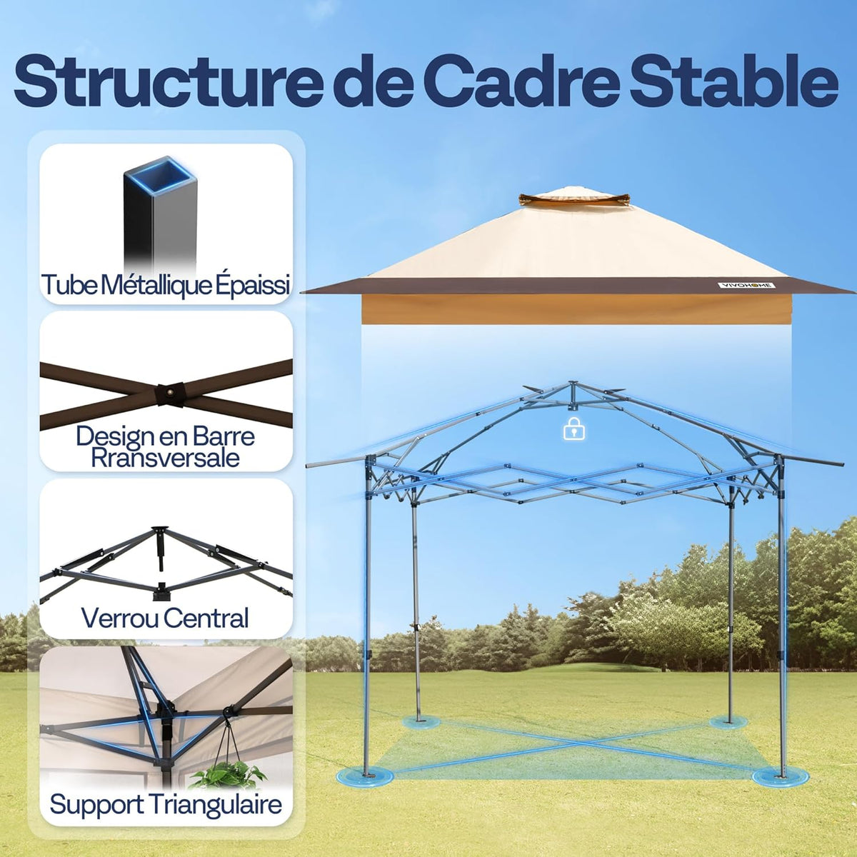 VIVOHOME Screen Tent Portable Water Resistant Folding Gazebo Barnum Garden Gazebo with Mosquito Net 2 Zippered Doors and Rolling Bag (Beige & Brown, 3x3 m)