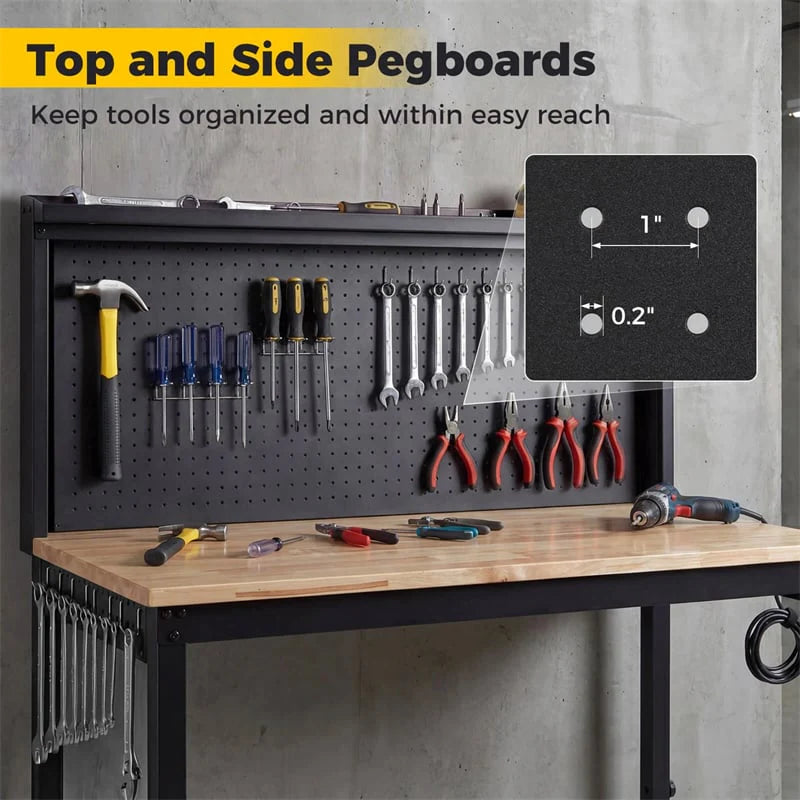 48" Heavy-Duty Workbench with AC/USB Outlets & Pegboard, 2000 LBS Max Load - Product image 7