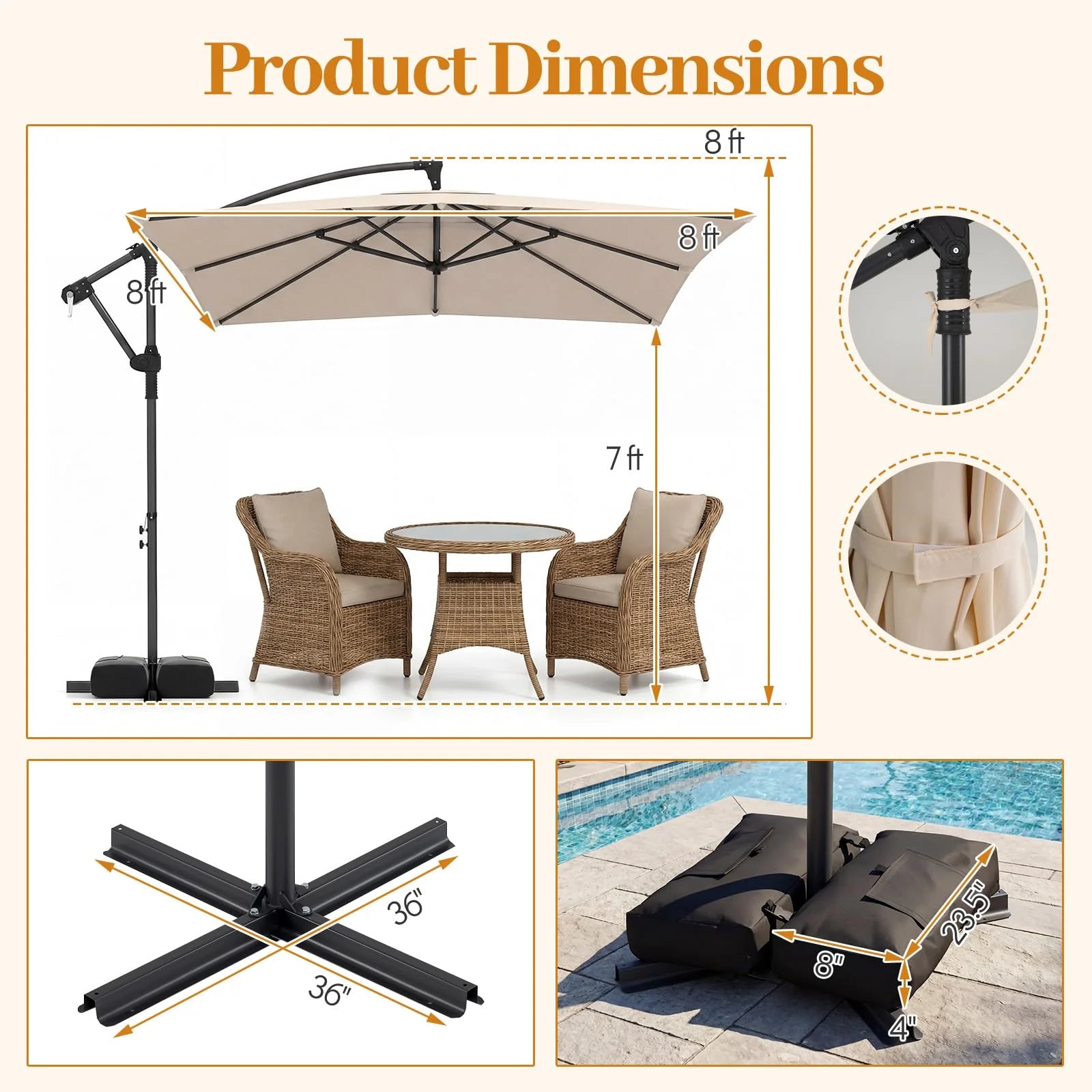 Tangkula 8x8 FT Patio Umbrella with Base Included - Product image 6