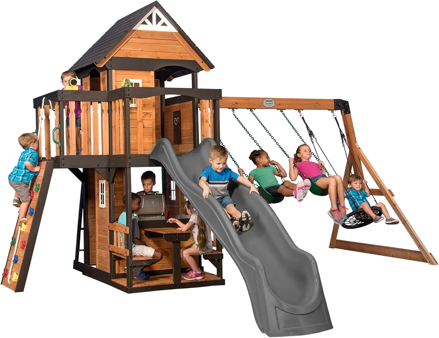 Backyard Discovery Canyon Creek Cedar Wood Swing Set with Wave Slide. Clubhouse. Play Kitchen - Product image 23