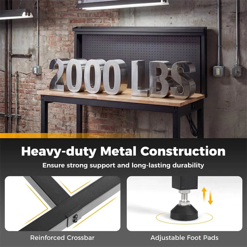 48" Heavy-Duty Workbench with AC/USB Outlets & Pegboard, 2000 LBS Max Load - Product image 8