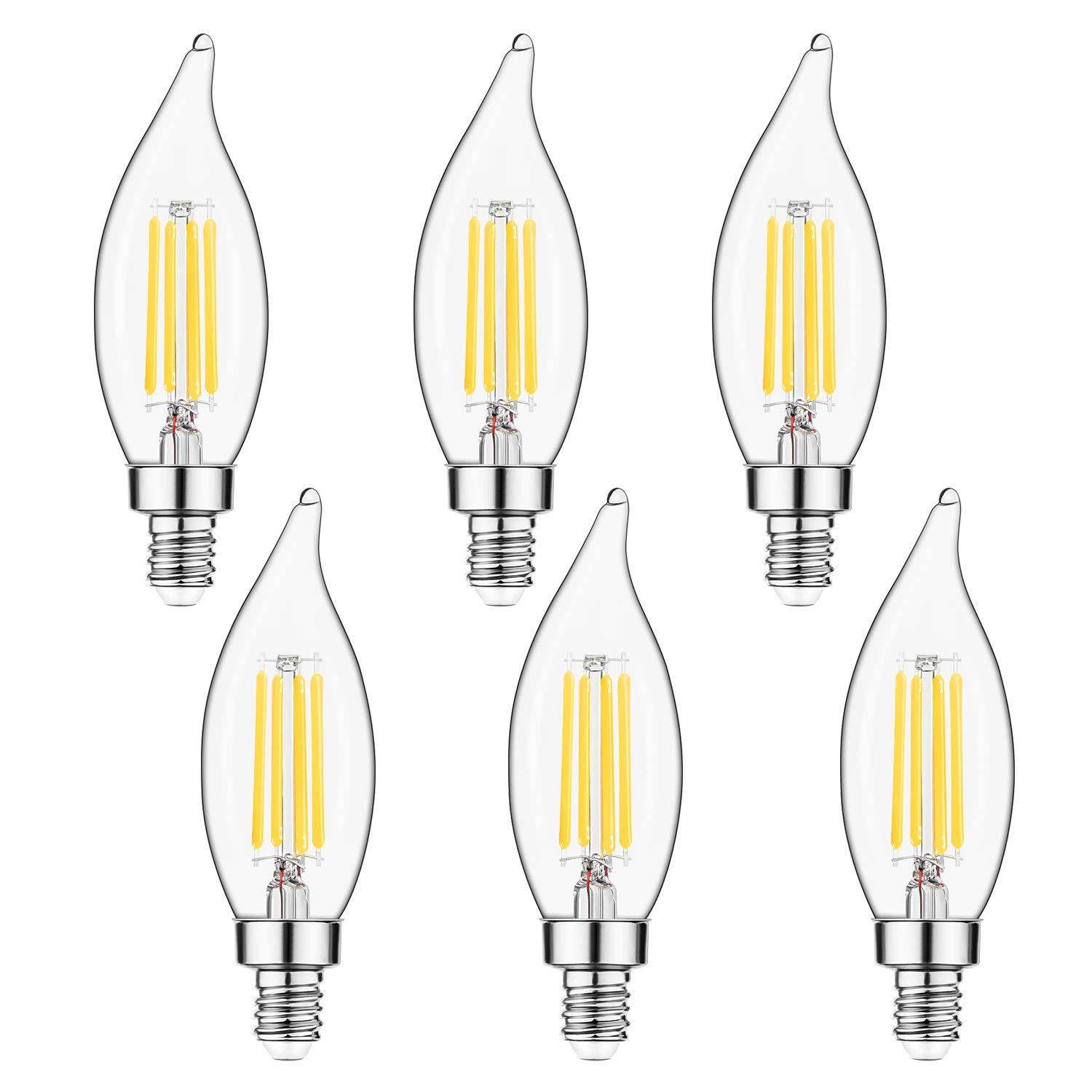 Sigalux Kawer E12 Candelabra LED Bulbs Dimmable 60W Equivalent LED Chandelier Light Bulbs 4.5W Soft White 2700K 500lm B10 Flame Tip Vintage LED Filament Candle