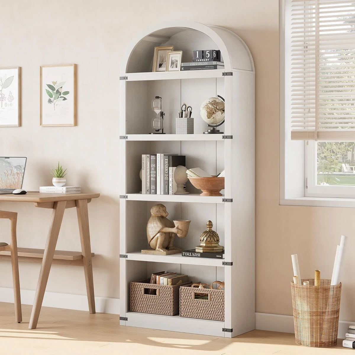 Bookcase 5 Shelf Arched Bookshelf 71.65in Tall Bookcase Farmhouse Display Storage Rack Wooden Bookshelves - Product image 6