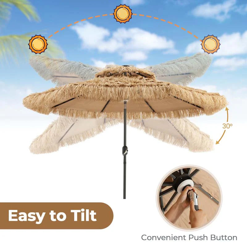 9FT Thatched Tiki Patio Umbrella with 33 Solar LED Lights, Hawaiian Style 2-Tier Hula Beach Umbrella with - Product image 6