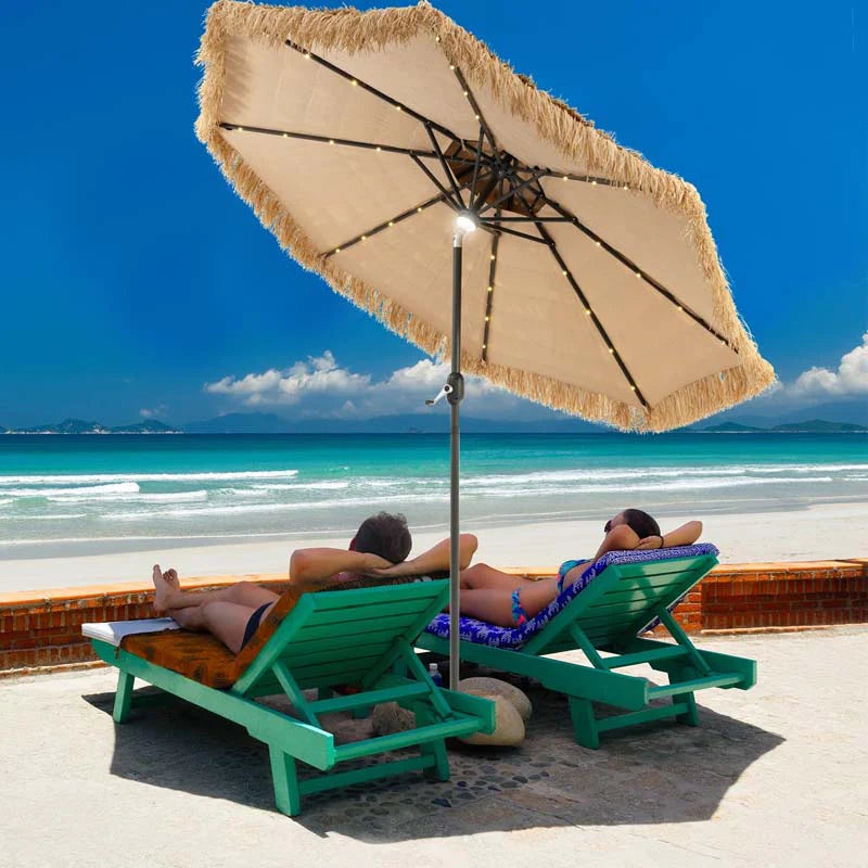 9FT Thatched Tiki Patio Umbrella with 33 Solar LED Lights, Hawaiian Style 2-Tier Hula Beach Umbrella with - Product image 1