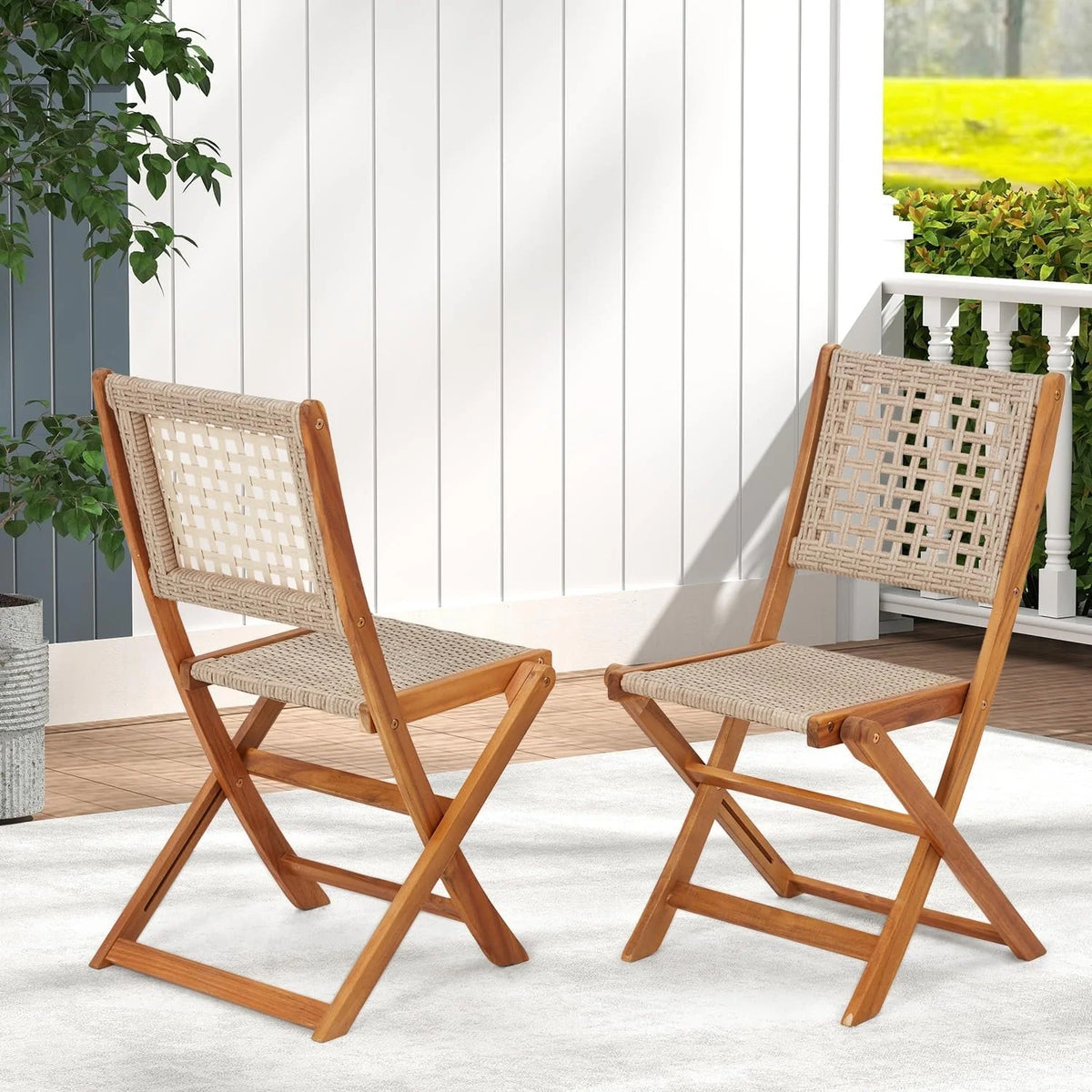 AECOJOY Outdoor Folding Chairs Set of 2, Wooden Patio Dining Chairs with High Back - Product image 5