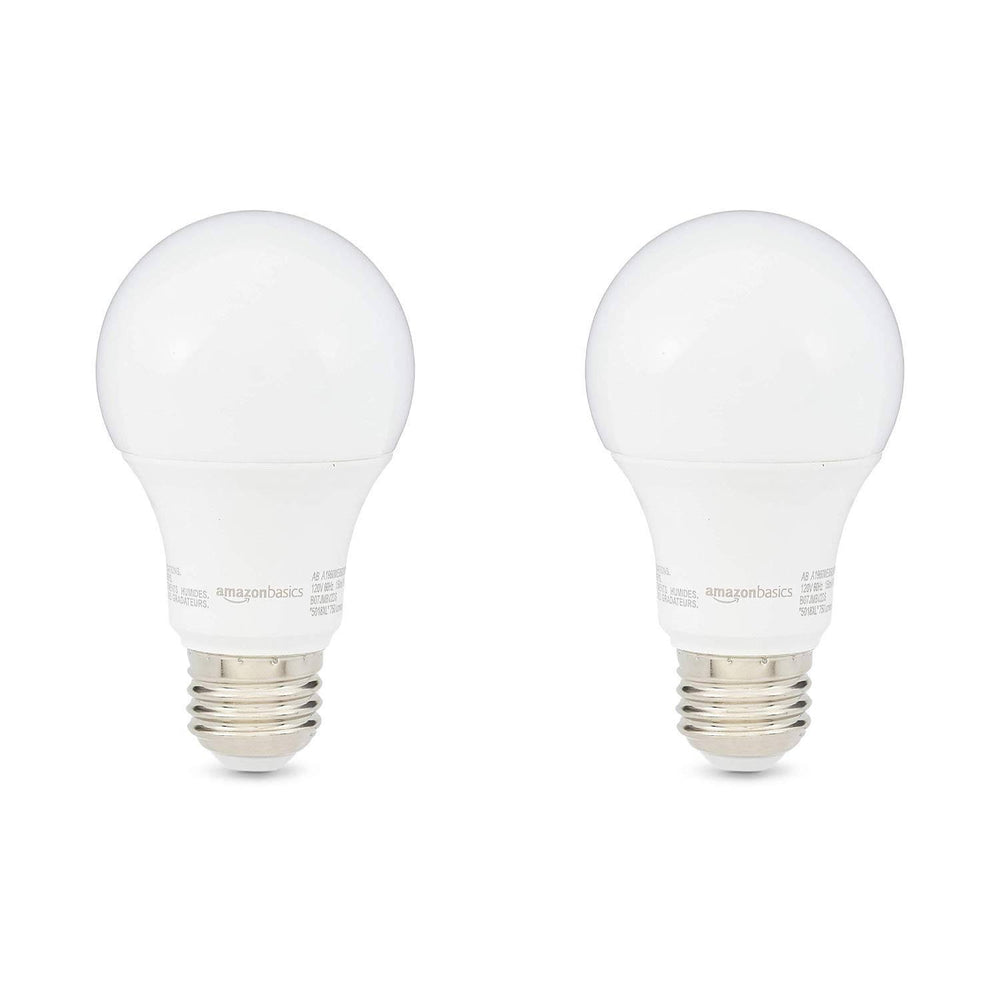 AmazonBasics 60W Equivalent, Soft White, Non-Dimmable, 10,000 Hour Lifetime, A19 LED Light Bulb | 2-Pack