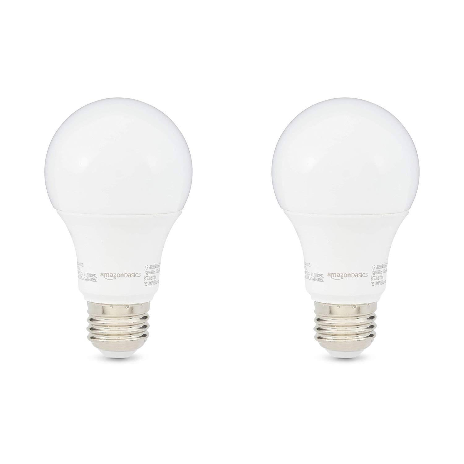 AmazonBasics 60W Equivalent, Soft White, Non-Dimmable, 10,000 Hour Lifetime, A19 LED Light Bulb | 2-Pack