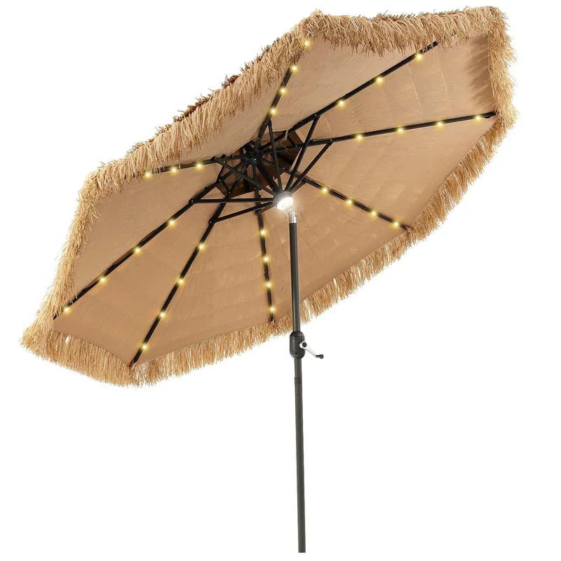 9FT Thatched Tiki Patio Umbrella with 33 Solar LED Lights, Hawaiian Style 2-Tier Hula Beach Umbrella with - Product image 2