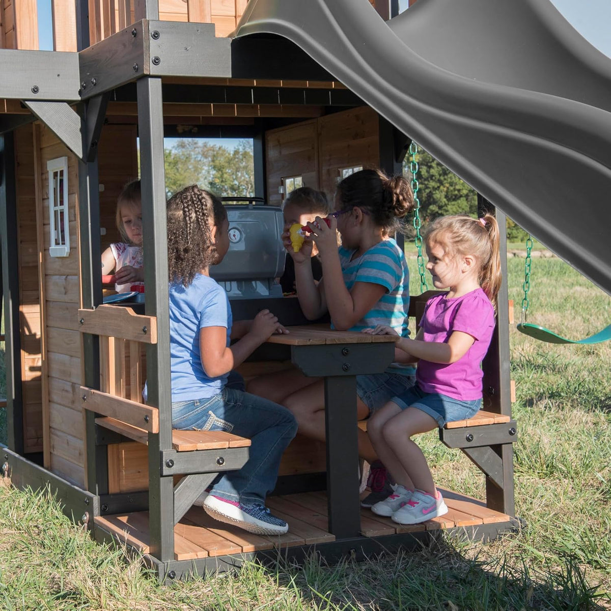 Backyard Discovery Canyon Creek Cedar Wood Swing Set with Wave Slide. Clubhouse. Play Kitchen - Product image 25