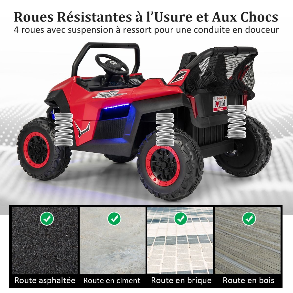 Children's Electric Car 12 V Remote Control for 3-8 Years 2 Speeds Suspension Spring Load 59KG 118x74x71CM Black/Pink/Red -