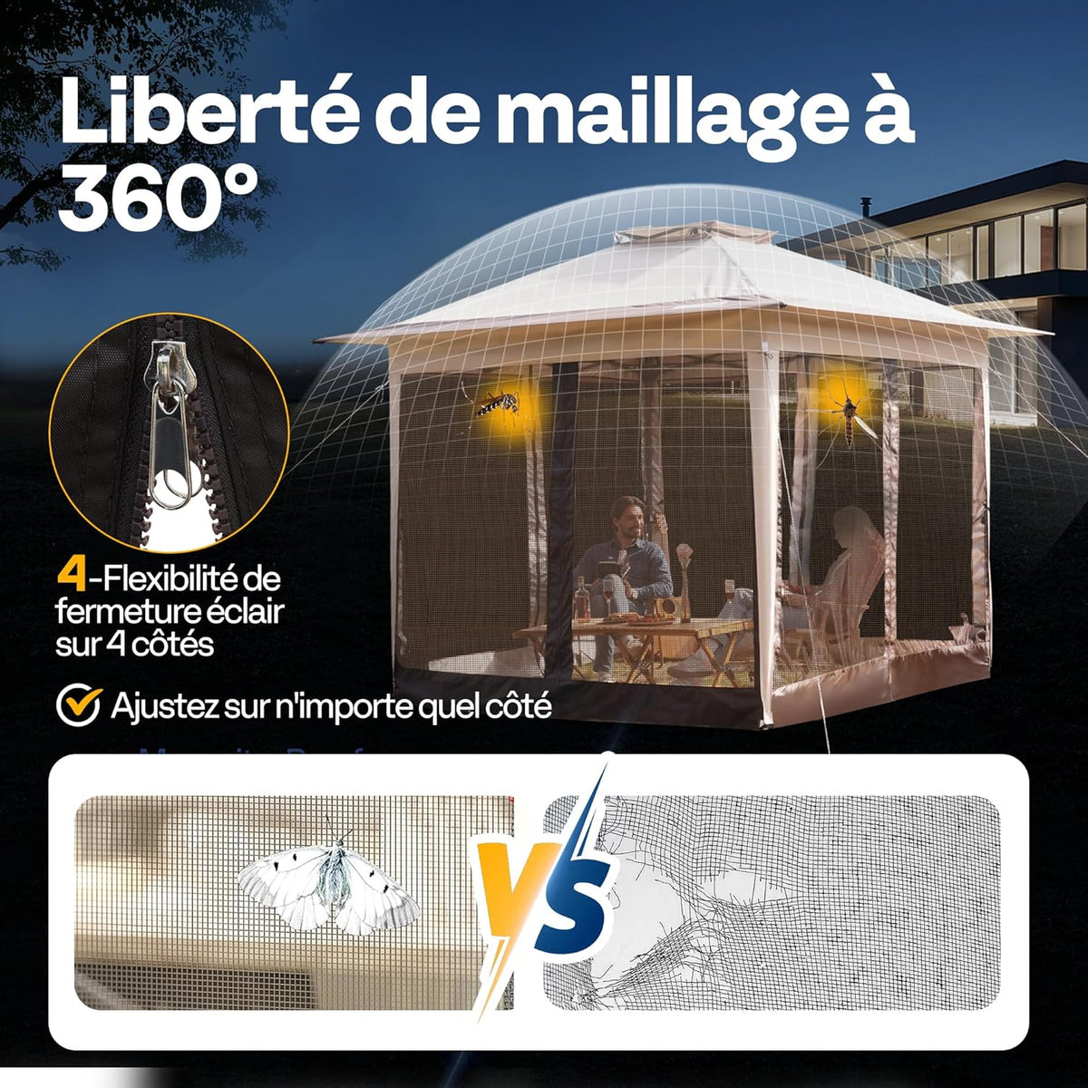 VIVOHOME Screen Tent Portable Water Resistant Folding Gazebo Barnum Garden Gazebo with Mosquito Net 2 Zippered Doors and Rolling Bag (Beige & Brown, 3x3 m)