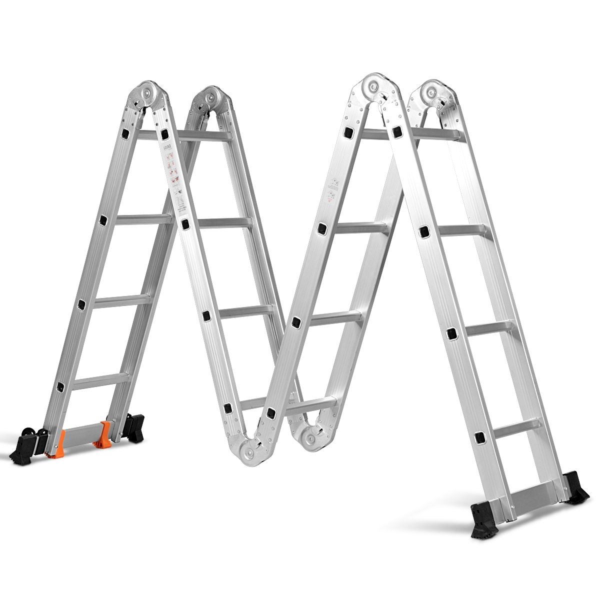 5 in 1 Multipurpose Ladder with 2 Uprights 4 Folds 15 Rungs Foldable and Multifunction Capacity 150kg in Aluminum -